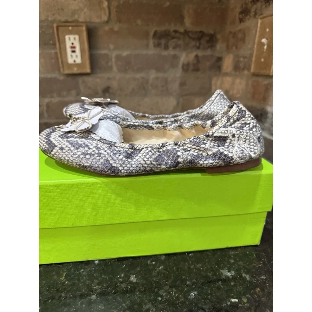 Sam Edelman Felicia Roccia Leather Snakeskin Ballet Flats Women's Size 6.5 Bow